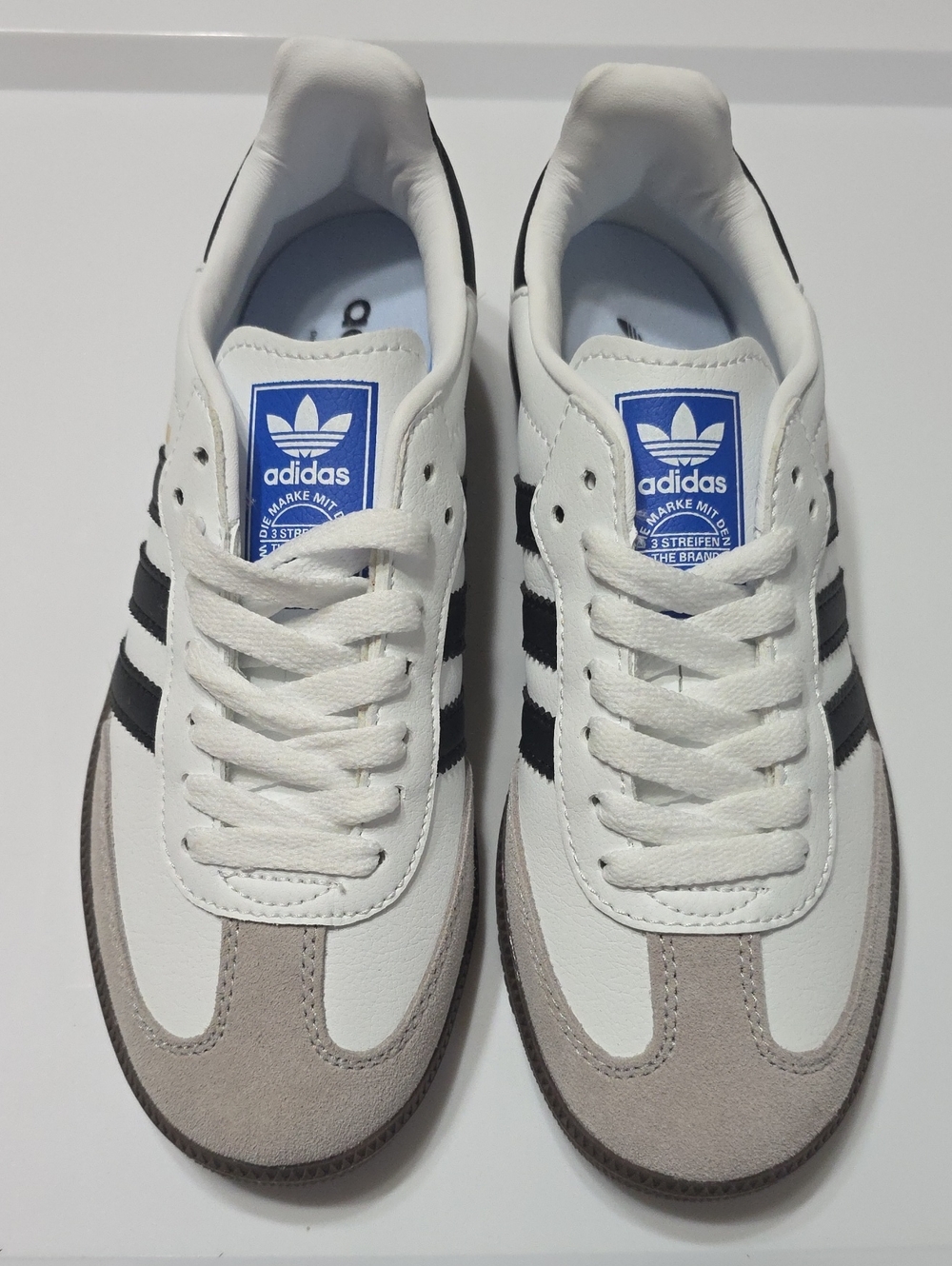 adidas White & Black Trainers with Gray Suede Accents